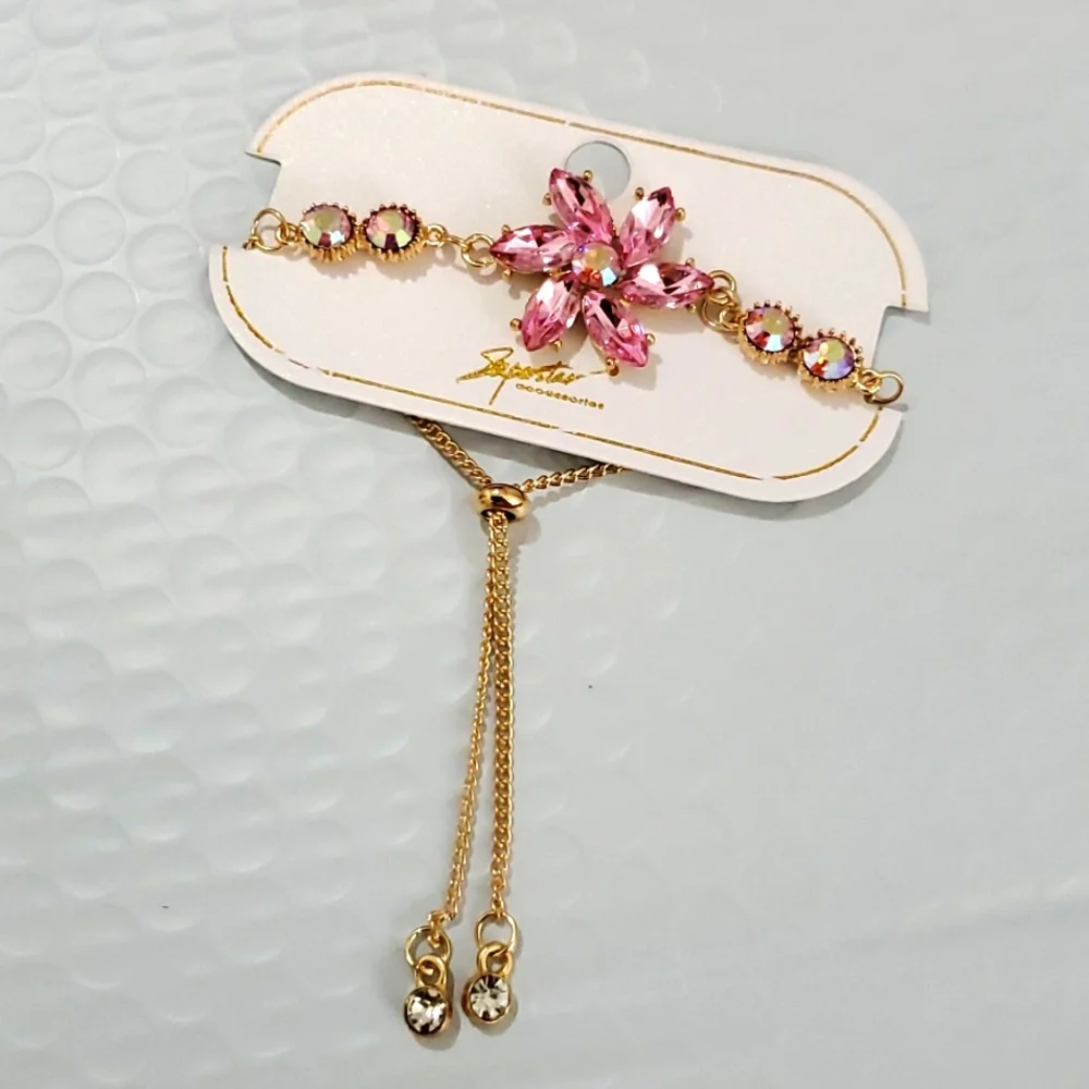 Fashion Floral Crystal Adjustable Pink Bracelets